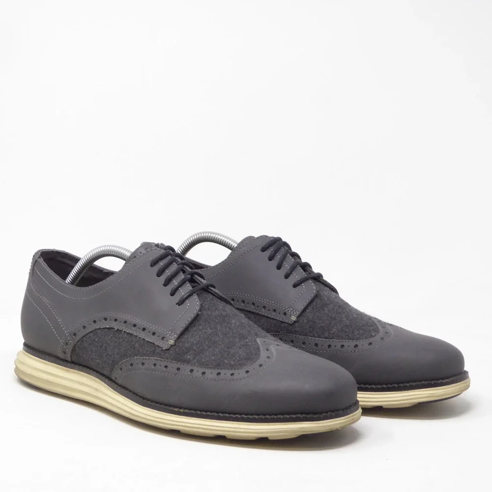 Cole Haan Mens Original Grand Oxfords Gray Leather Wool Grand OS Wingtip 10M